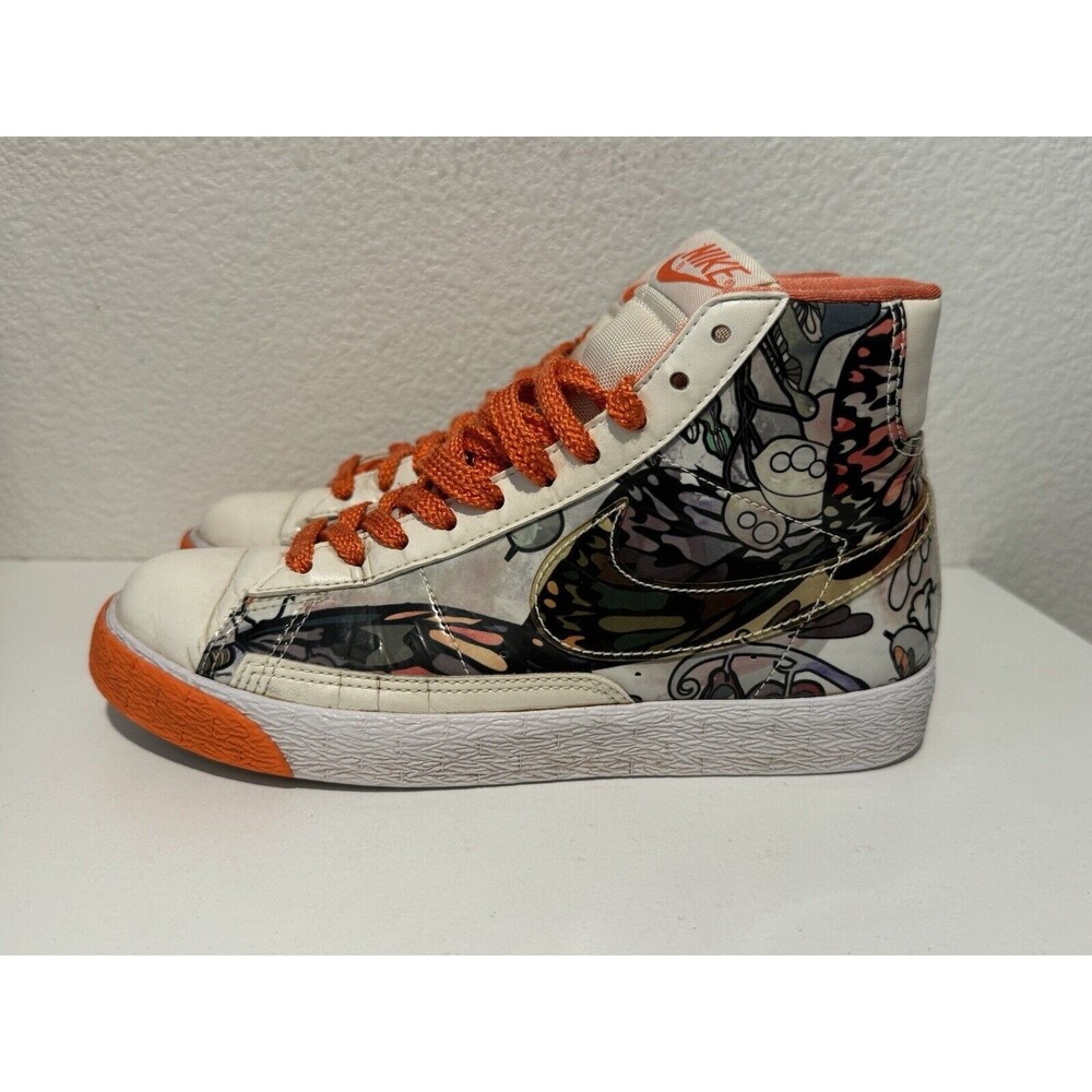 NIKE Womens Blazer High Size 7 White Orange 2009 Art Design Pattern 317808-115